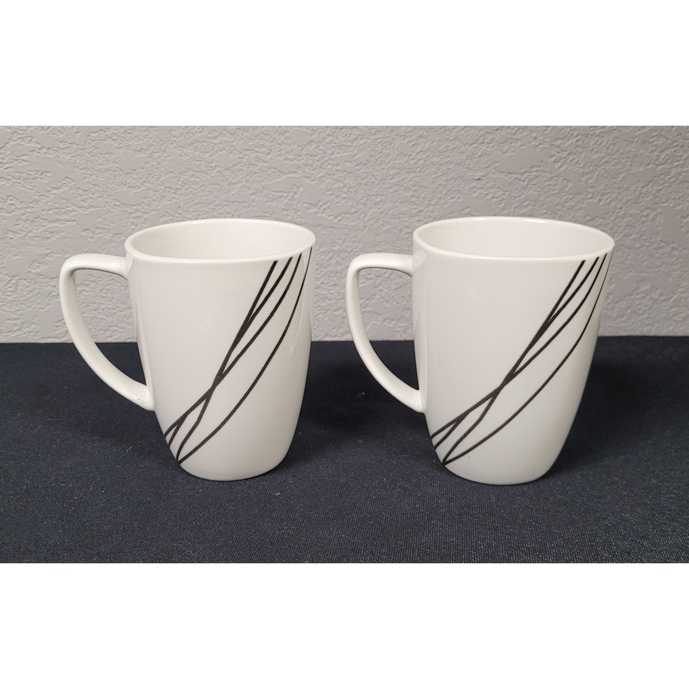 Corelle Coordinates Simple Sketch 12oz Porcelain Coffee Mug White Black Lot of 2